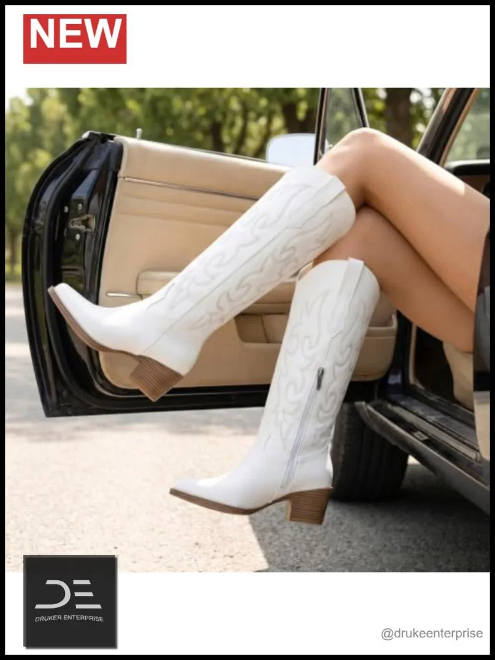 Women's Knee High Cowboy Boots Pointed Toe Western Cowgirl Boots Faux Leather